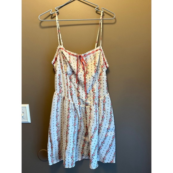 Sienna Sky Dresses & Skirts - Sienna Sky Floral Lace Trim Mini Dress XL White Pink Rose Cottagecore